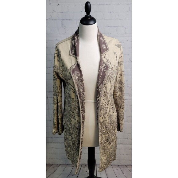 Sigrid Olsen Women's Open Front Sweater Cardigan Sz M Neutral Leaf Brown Cream - Picture 1 of 7